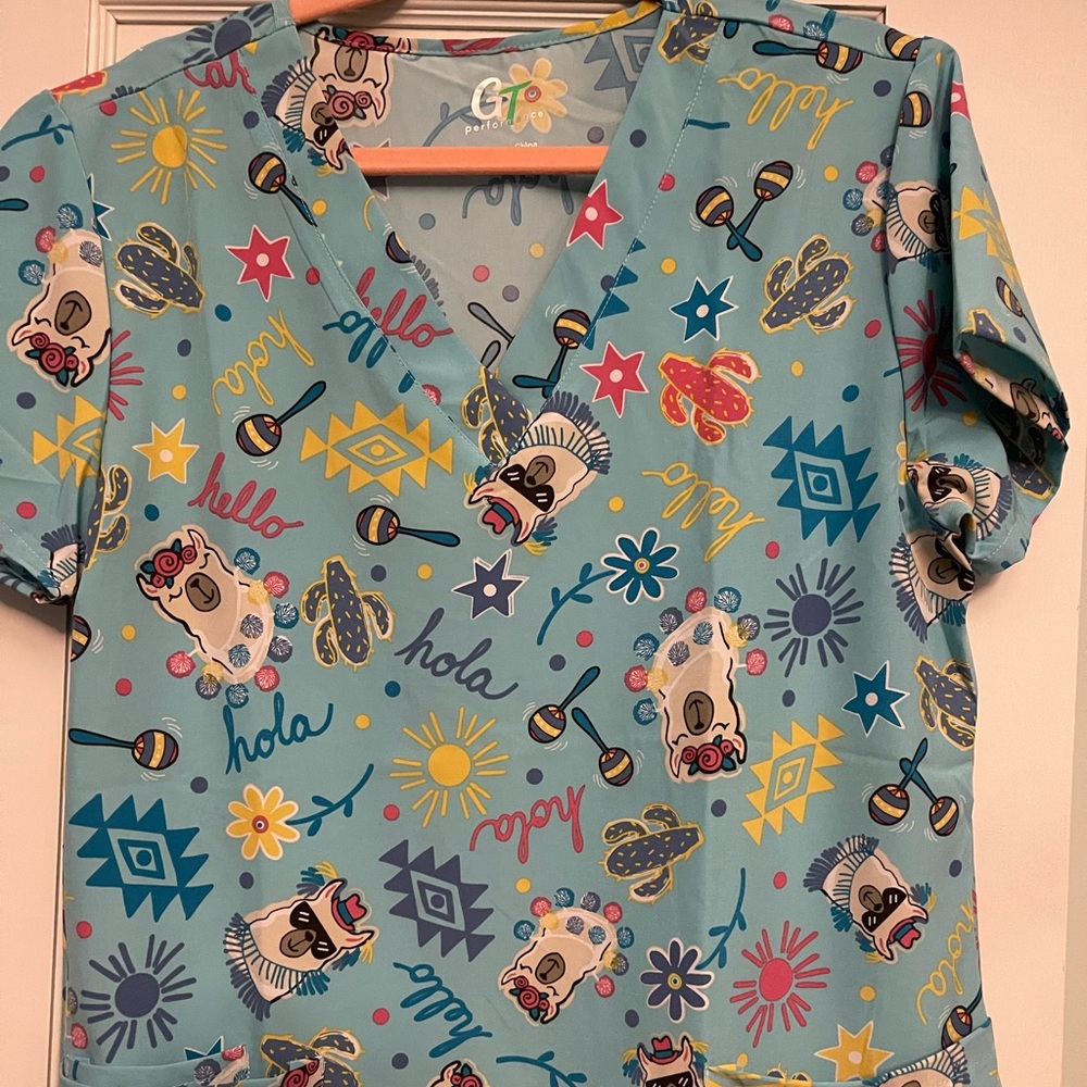 Green Town Printed Scrub Top